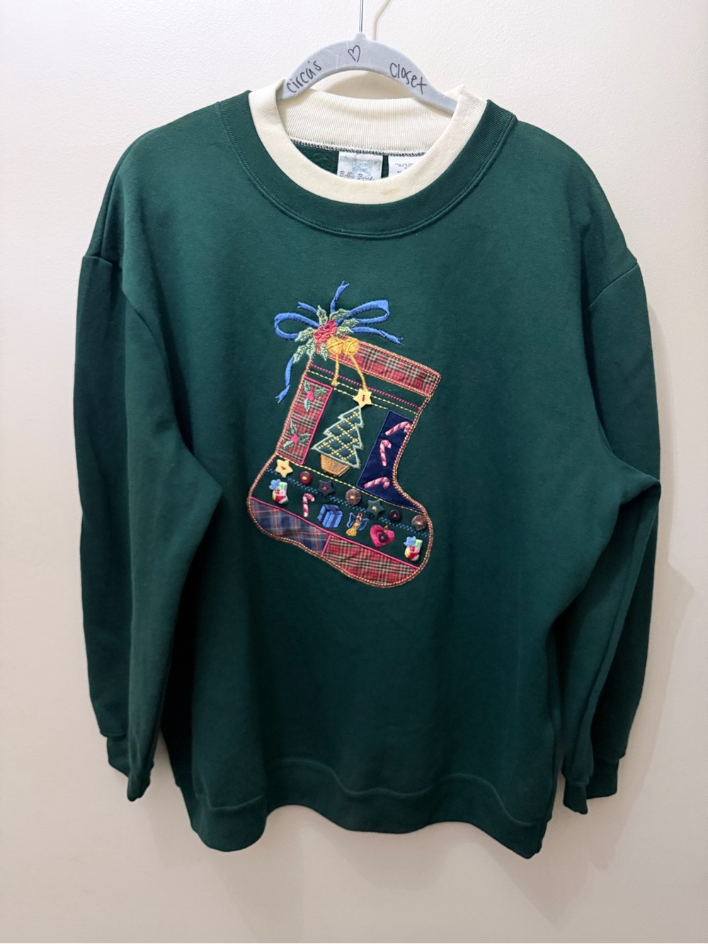 Vintage Christmas Holiday Stocking Sweater Crewneck Double Collar Buttons XL